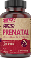 DEVA vegan prenatal bottle front displays a trusted daily supplement for expectant wellness.