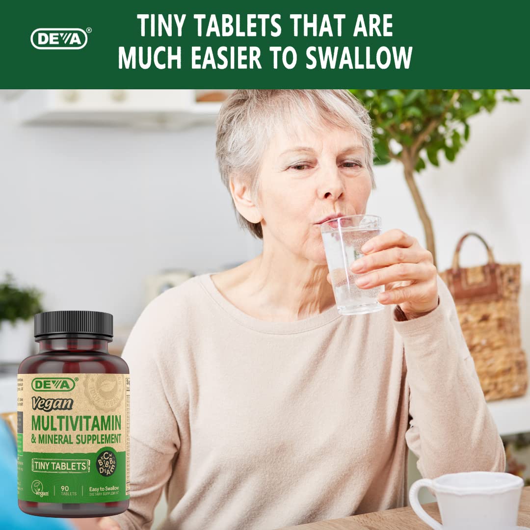 DEVA vegan tiny tablets on shelf display as vegan wellness option
