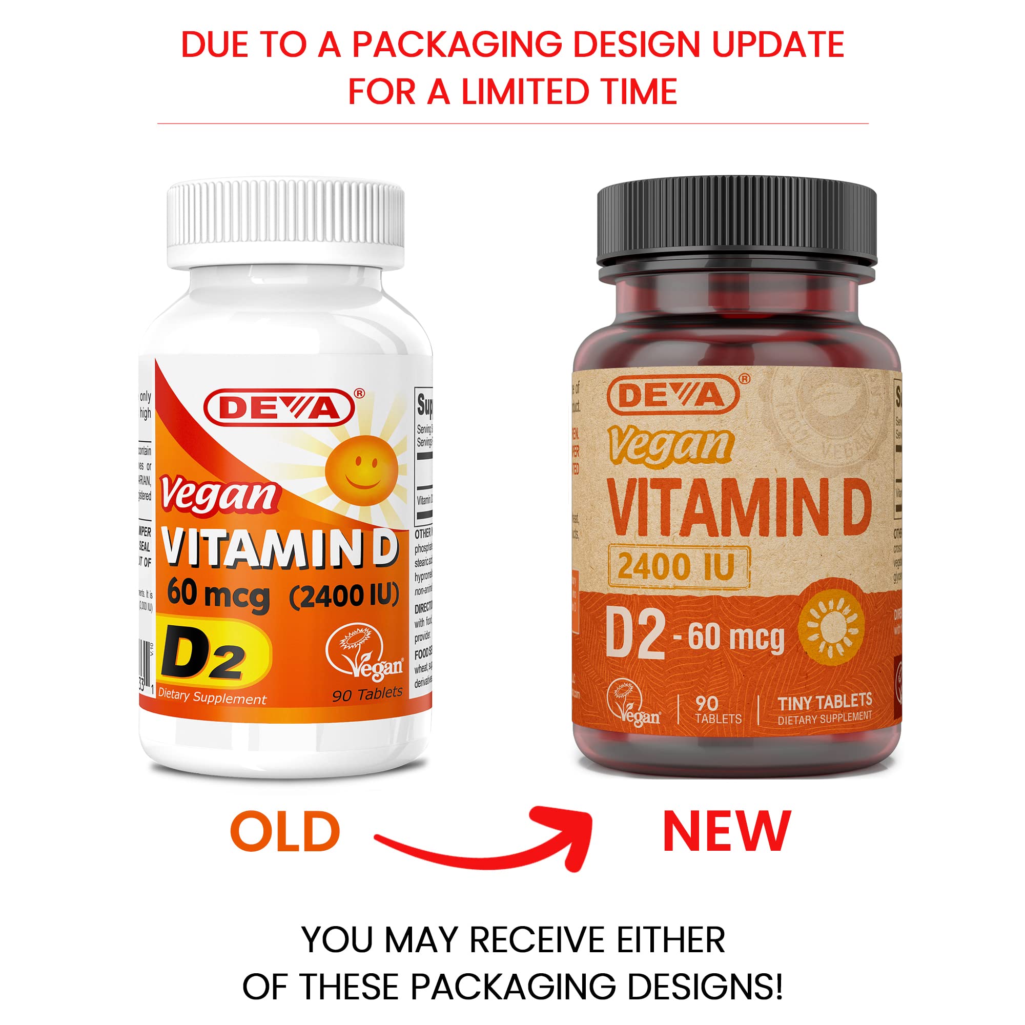 DEVA Vitamin D2 bottle front view, vegan ergocalciferol for daily support