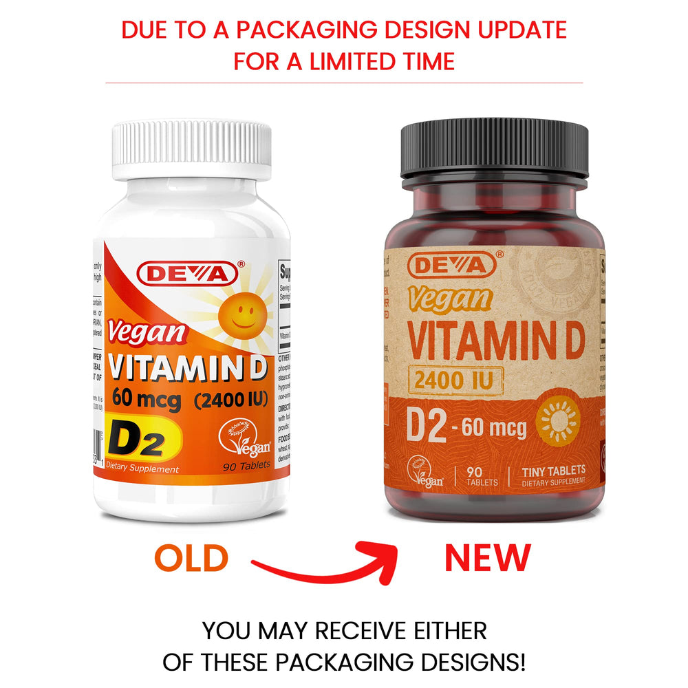 DEVA Vitamin D2 bottle front view, vegan ergocalciferol for daily support