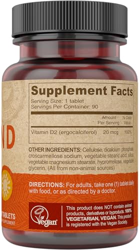 Close-up of DEVA Vitamin D2 tablets showing size and dosage.