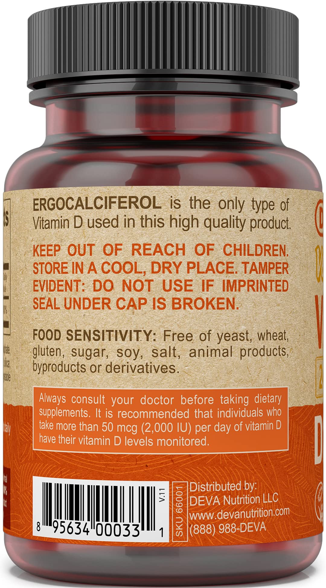 Tablets shown for easy daily dosing in DEVA vegan D2 line.