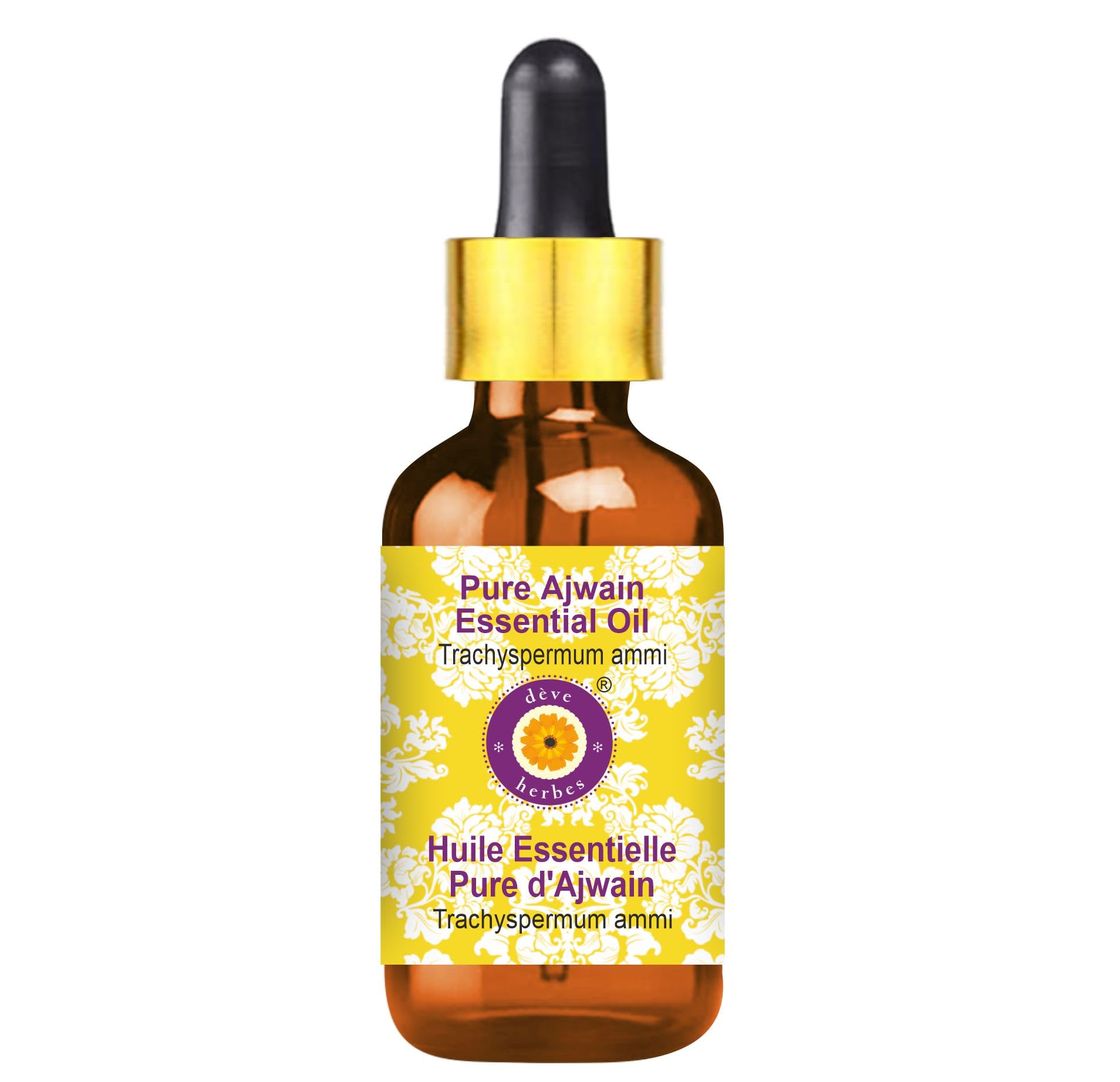 Deve Herbes Ajwain oil with glass dropper for precise aromatherapy use