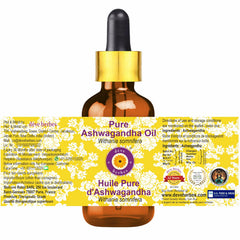 Deve Herbes Ashwagandha Oil label close-up showing purity.
