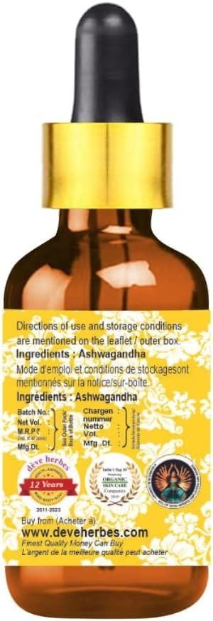 Deve Herbes Ashwagandha Oil no fragrance, clean plant profile.