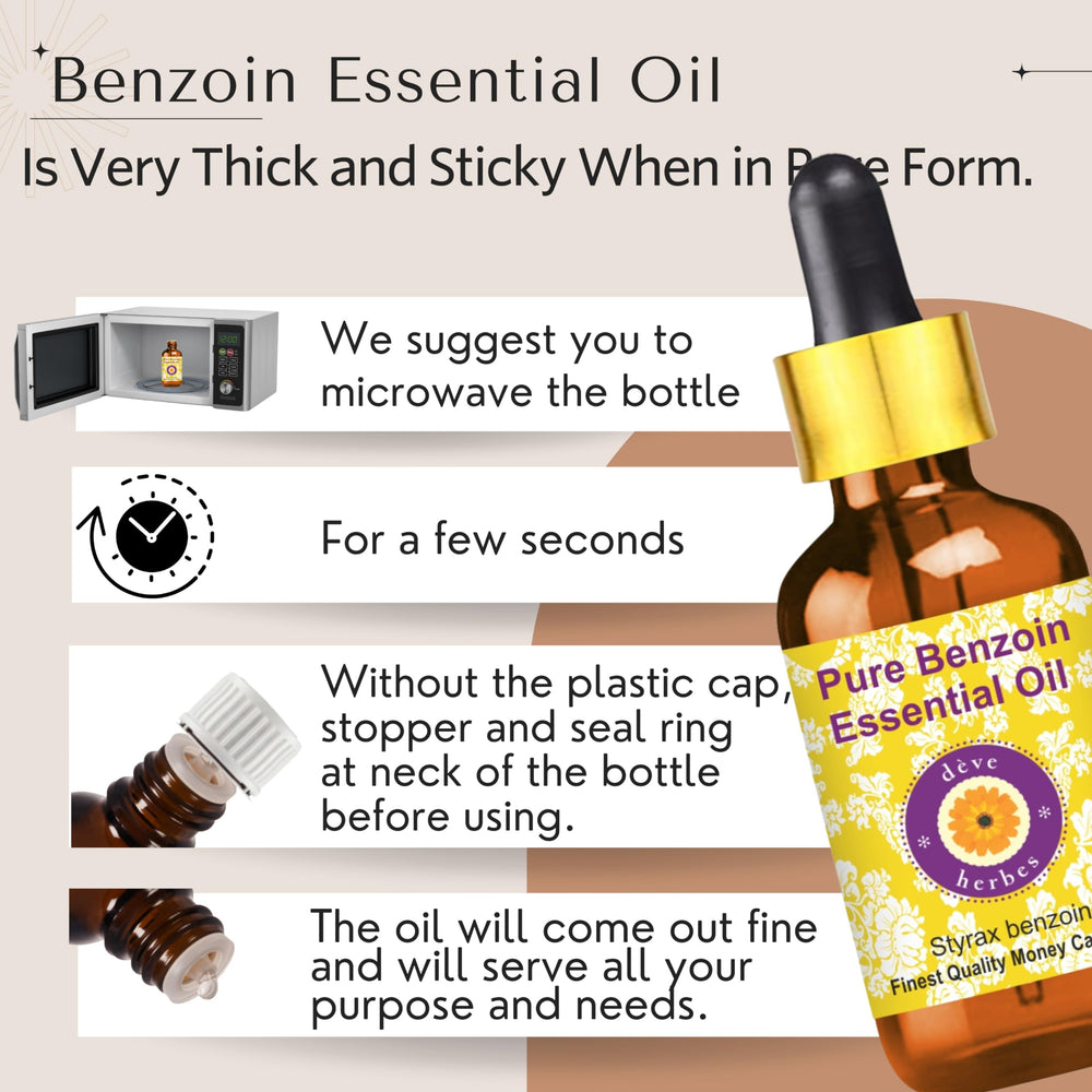 deve herbes benzoin essential oil amber glass bottle ready for storage.