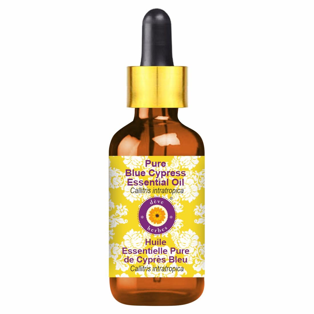 Deve Herbes Blue Cypress oil bottle with dropper for precise application in skincare
