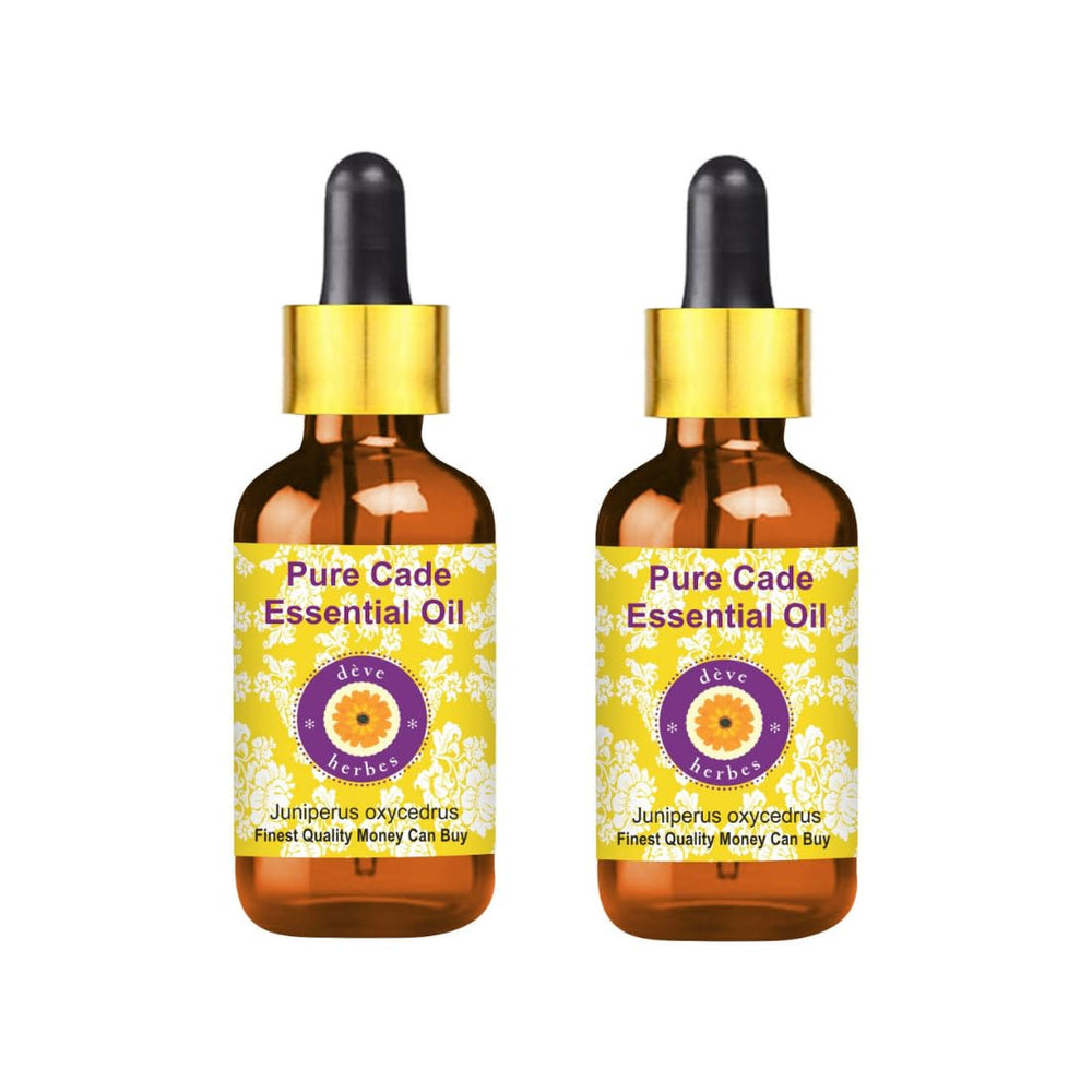deve herbes Cade essential oil bottle highlights purity for skin and hair care