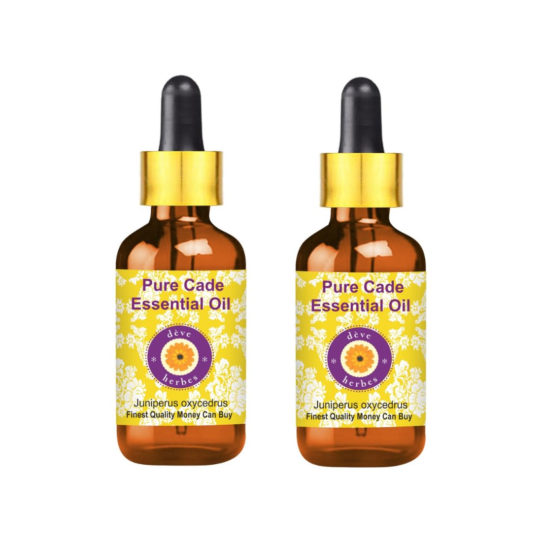 deve herbes Cade essential oil bottle highlights purity for skin and hair care