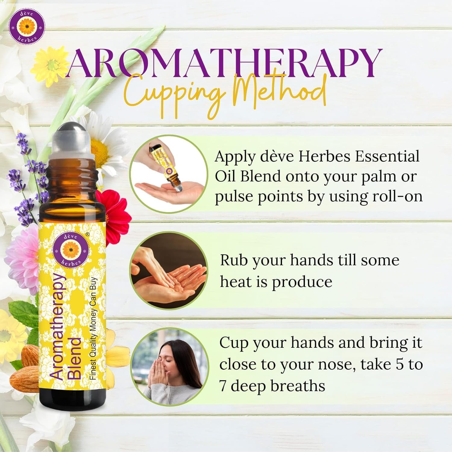 Deve Herbes Focus Spark roll-on application on the solar plexus for portable mood and concentration cues