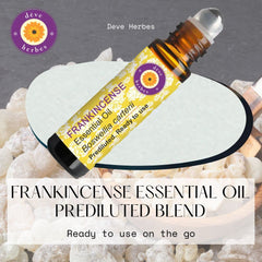 Deve Herbes frankincense roll-on applied on palms for quick inhalation and aroma release.