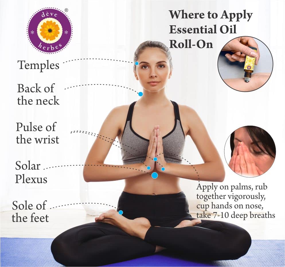 Deve Herbes frankincense roll-on held near the nose for easy breathing moments.