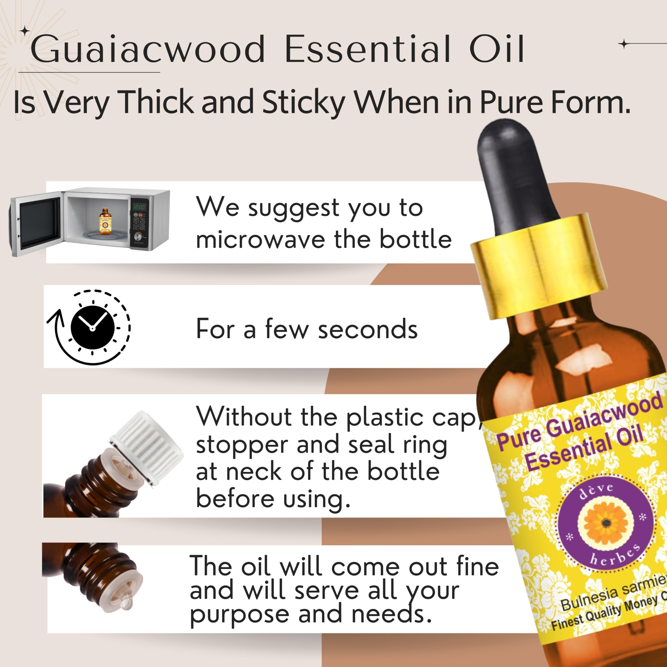 Guaiacwood oil in the amber bottle close-up highlights purity and premium packaging.