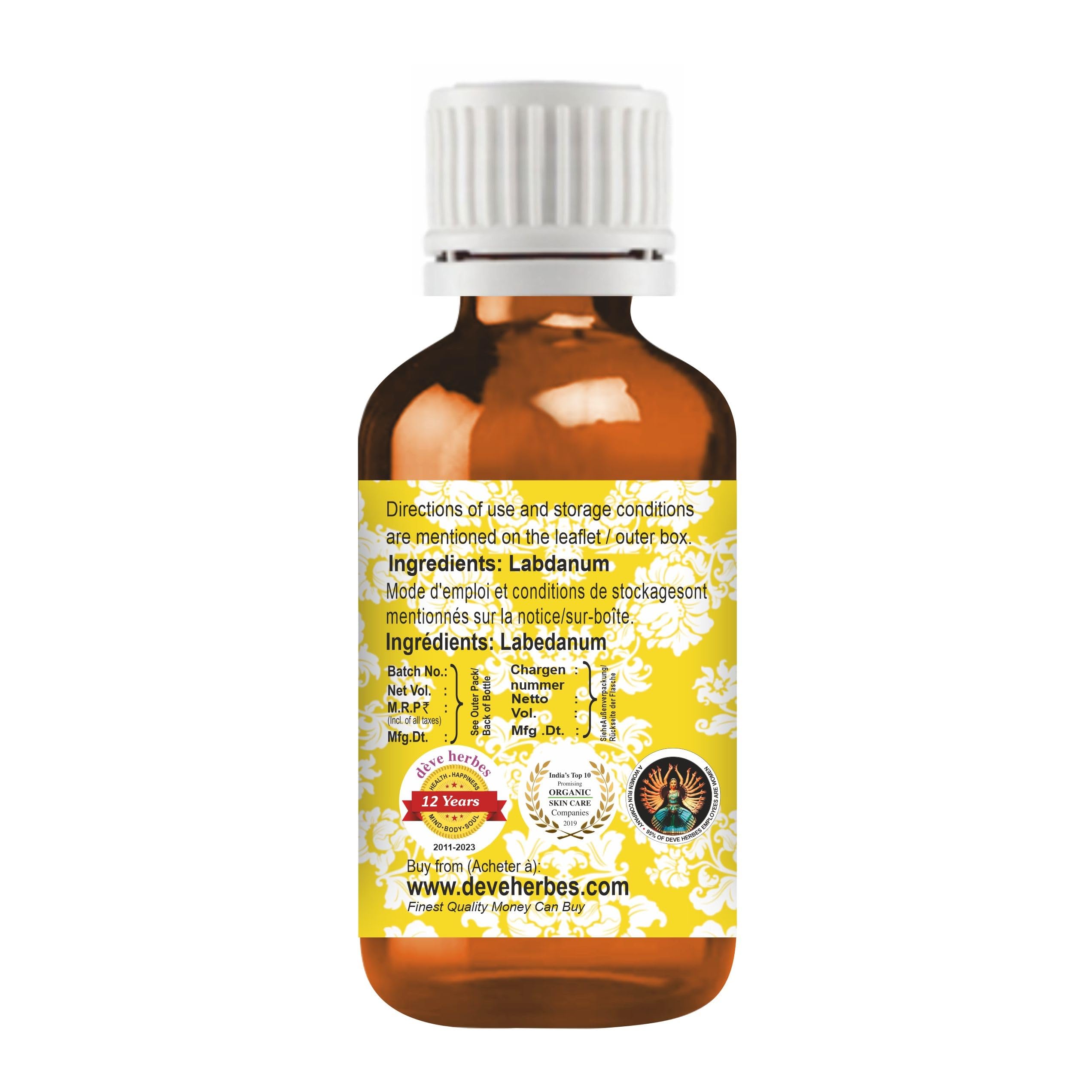 Labdanum essential oil droplets ready for dilution and use