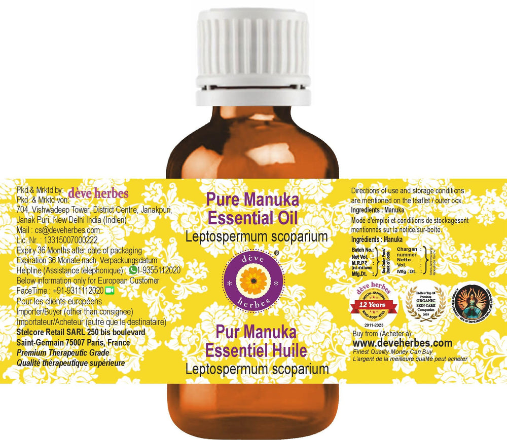 deve-herbes Manuka oil bottle with dropper, ready for controlled dilution.