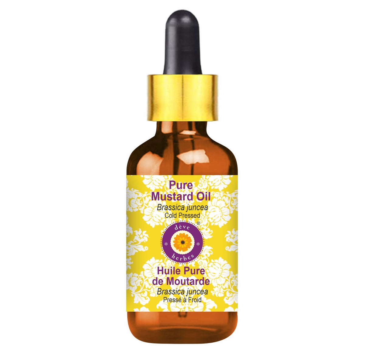 Deve Herbes Mustard Oil bottle with glass dropper for precise dilution.