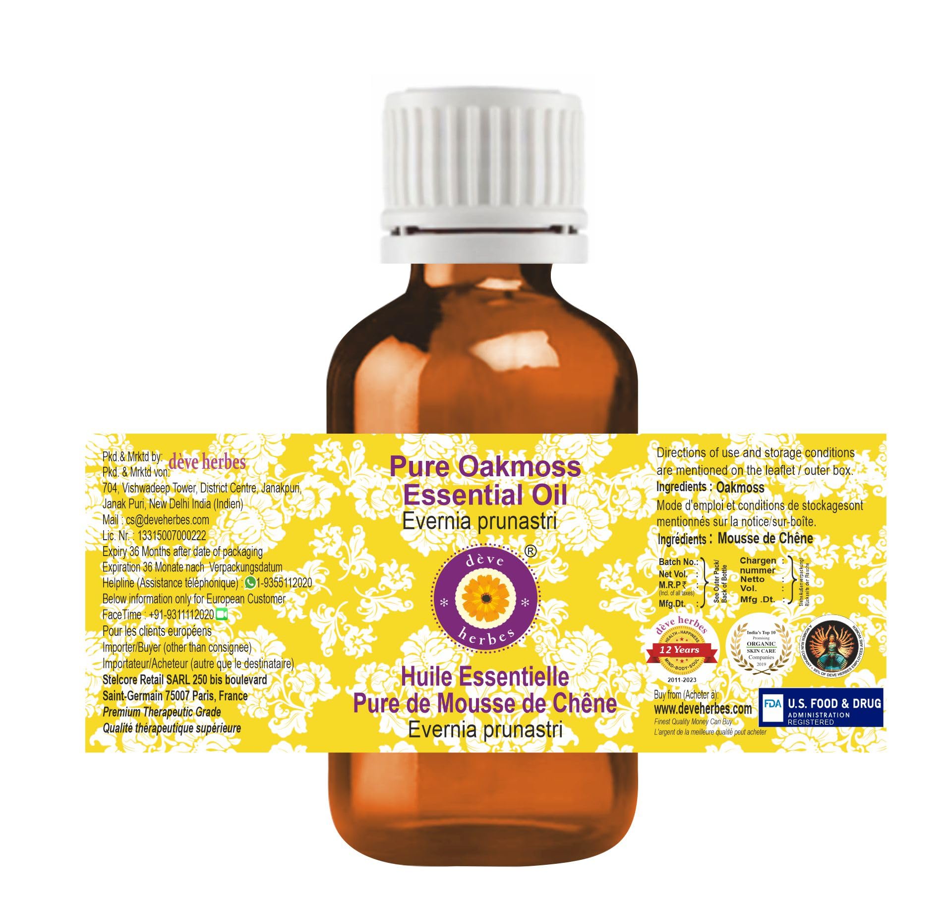 DEVE Herbes Oakmoss essential oil drops illustrate easy dilution for skin care