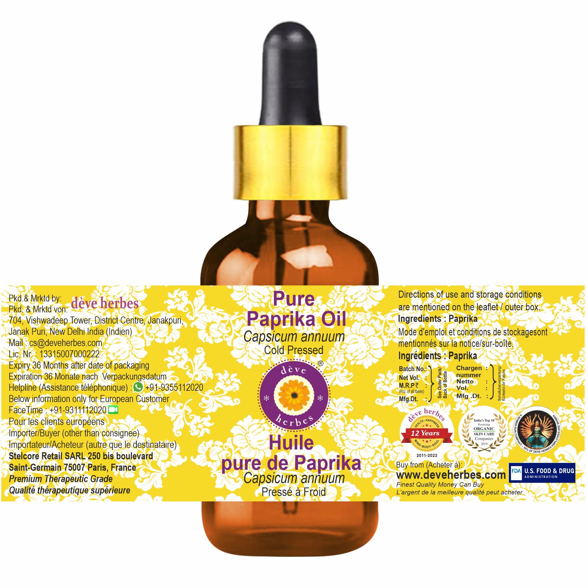 dève herbes Paprika Oil cold-pressed process emphasizes purity