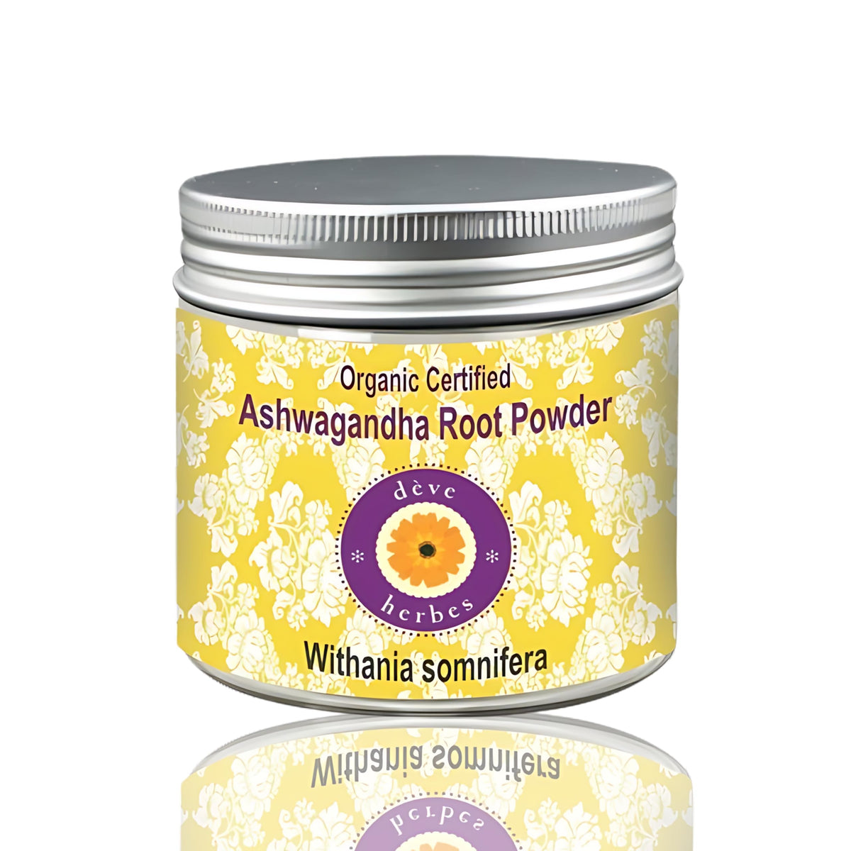 Dève Herbes Ashwagandha powder jar for premium personal care routines