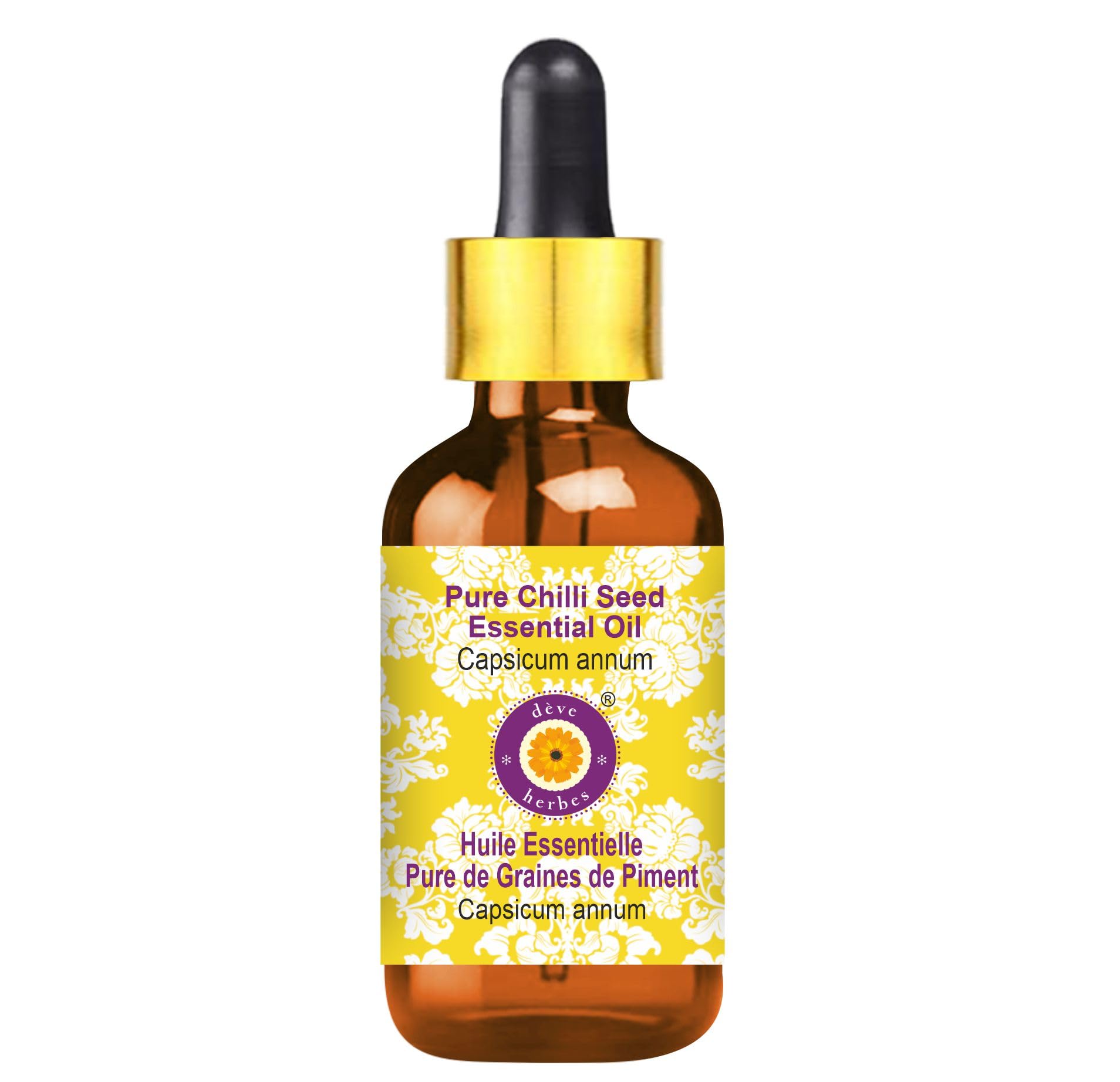 Deve Herbes Pure Chilli Seed Essential Oil bottle with glass dropper for dilution