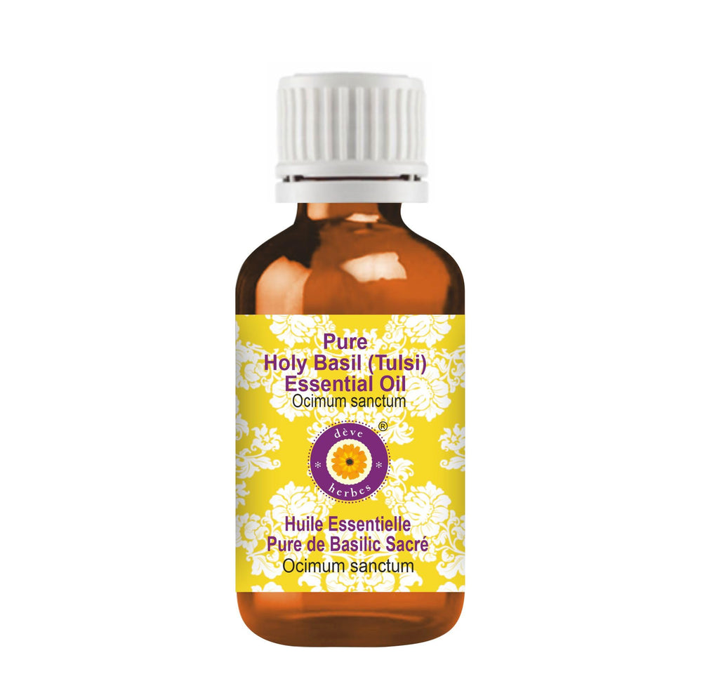Deve Herbes Holy Basil oil bottle in amber glass preserves potency for daily use