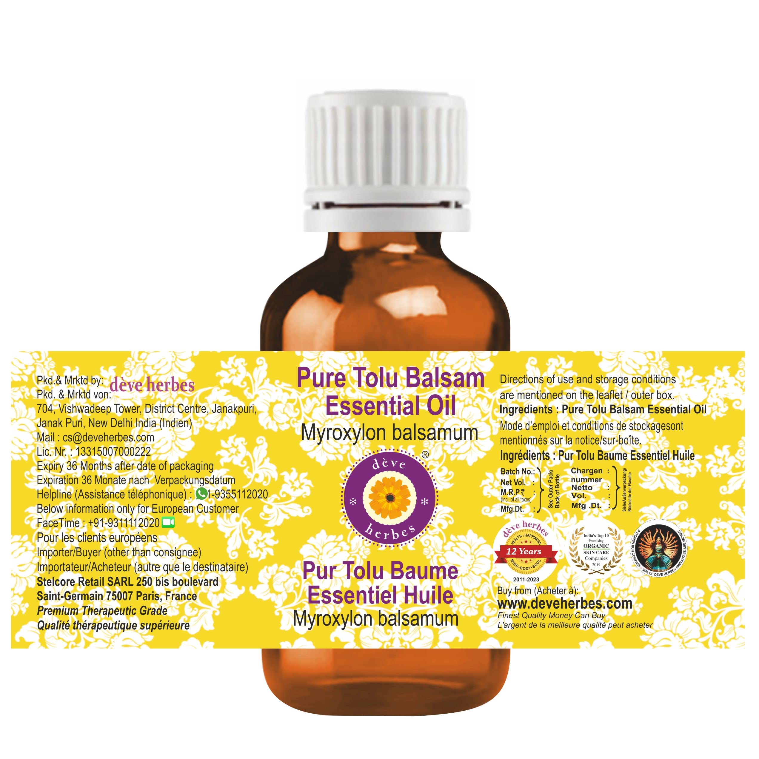 Deve Herbes Pure Tolu Balsam bottle cap detail highlighting safe sealing.