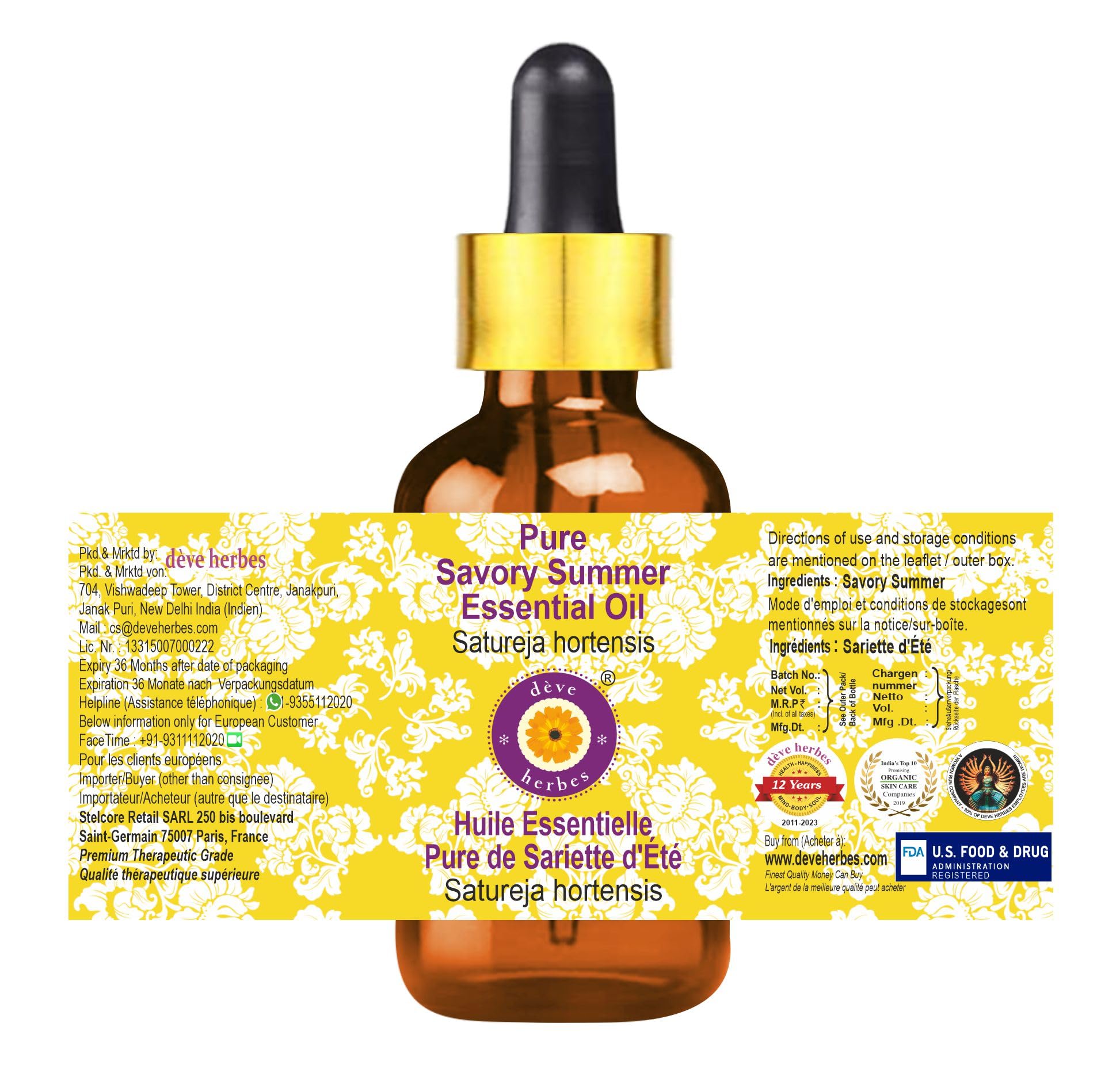 Amber glass bottle protects potency and shelf life of Savory Summer oil.