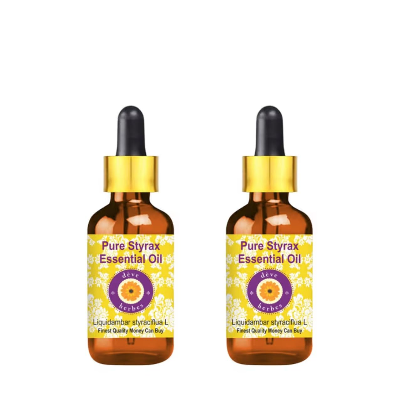 Deve Herbes Styrax essential oil bottle with dropper for lightweight skin care.