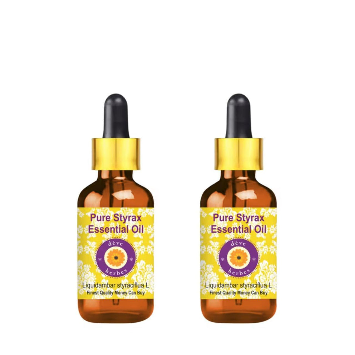 Deve Herbes Styrax essential oil bottle with dropper for lightweight skin care.
