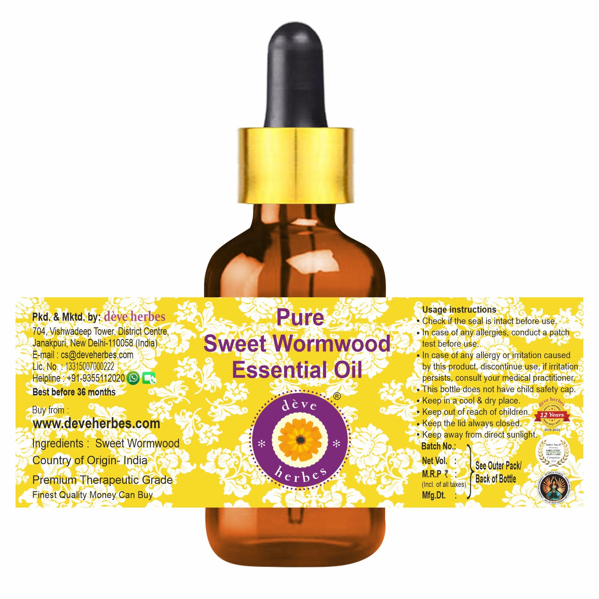 Deve Herbes amber glass bottle protects potency and extends shelf life.