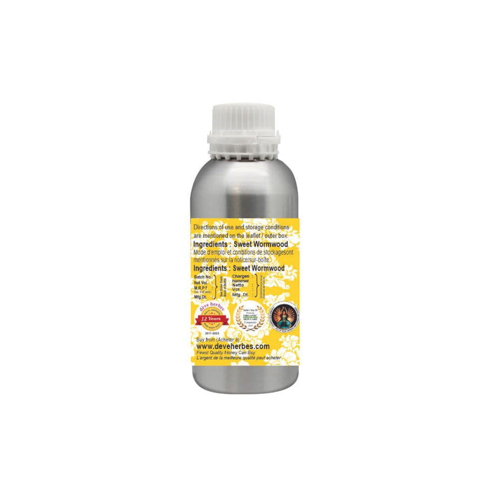 steam-distillation Artemisia annua oil label highlights pure essential oil.