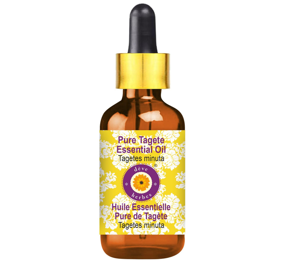 Deve Herbes Tagete essential oil bottle with dropper for precise dilution and easy application