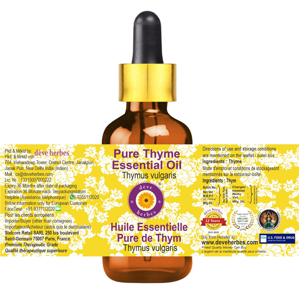 steam distilled thyme oil label highlights pure single ingredient