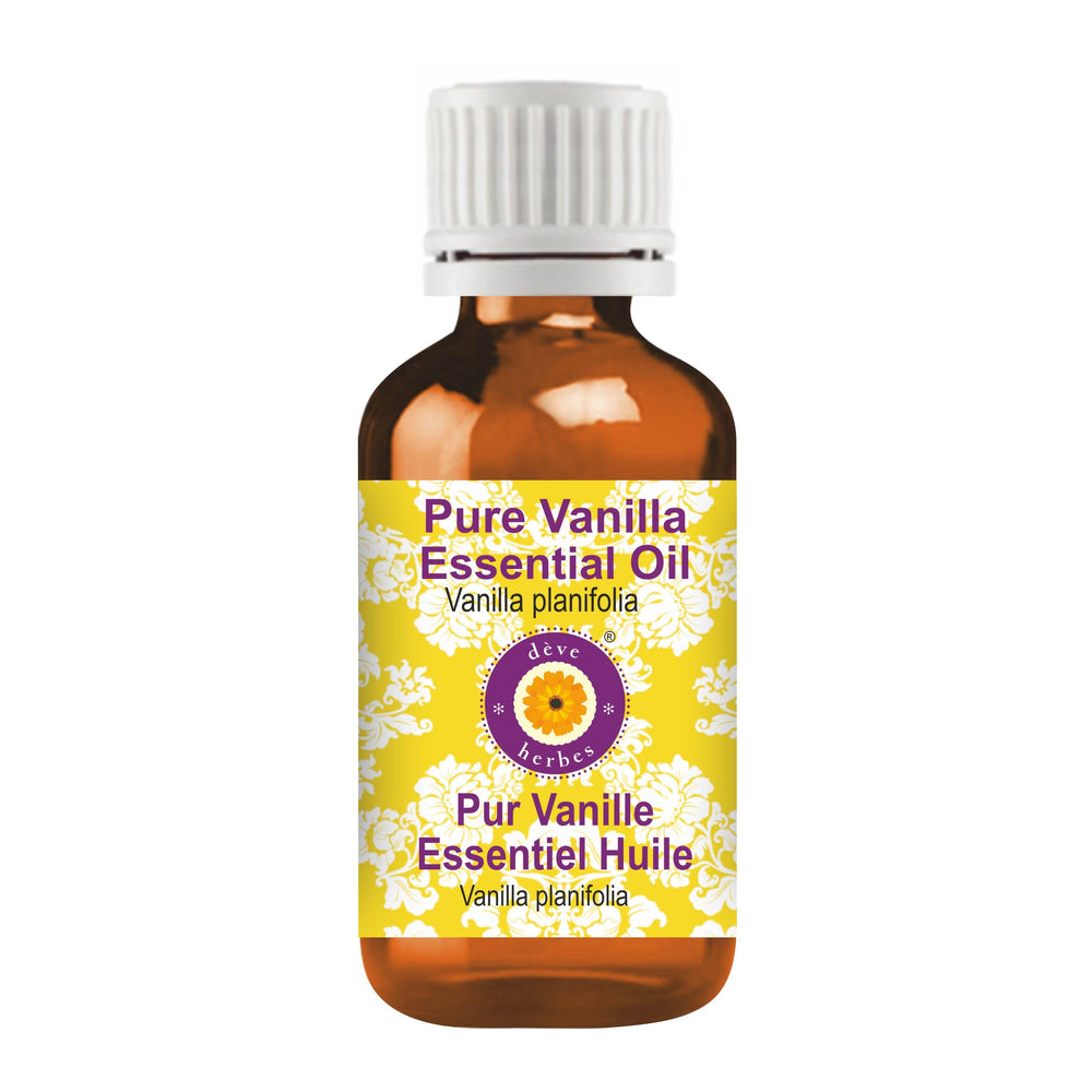 Dève Herbes Vanilla essential oil bottle top view for aromatherapy and skincare.