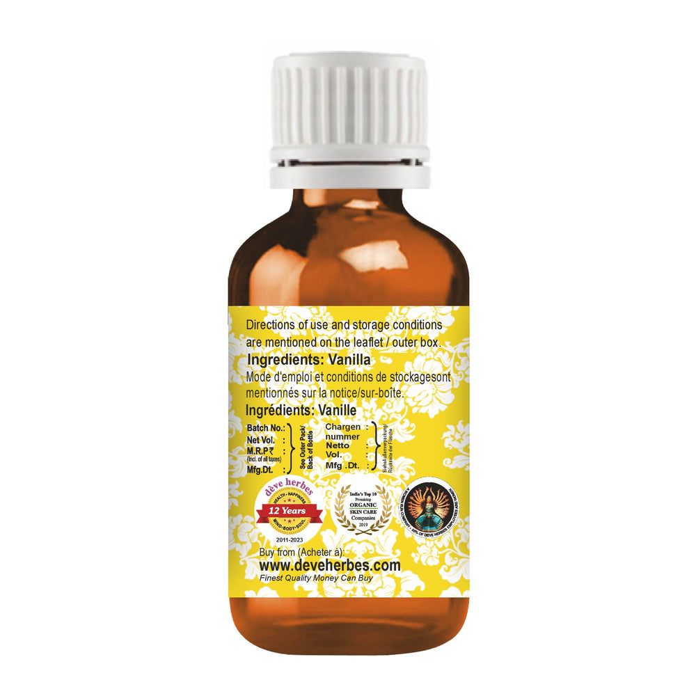 Dève Herbes Vanilla essential oil dropper cap view for controlled use.