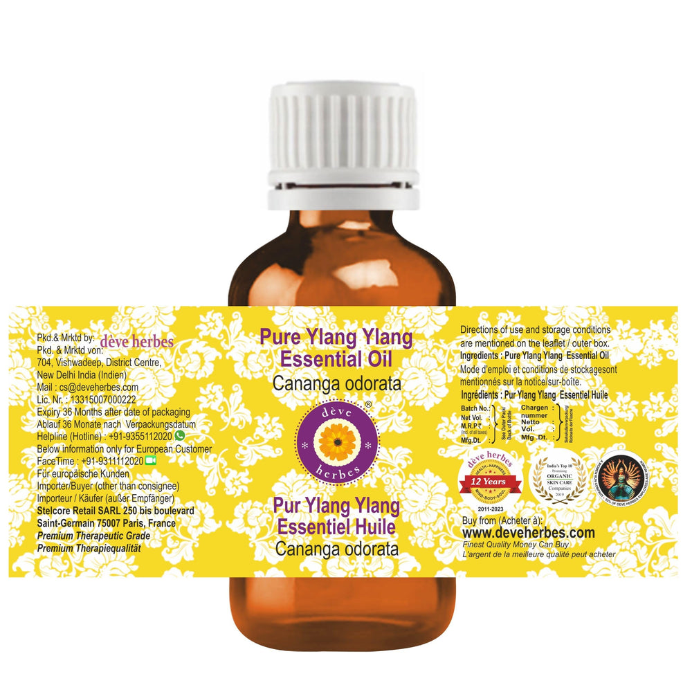 Deve Herbes Ylang Ylang amber glass bottle protects potency and freshness.