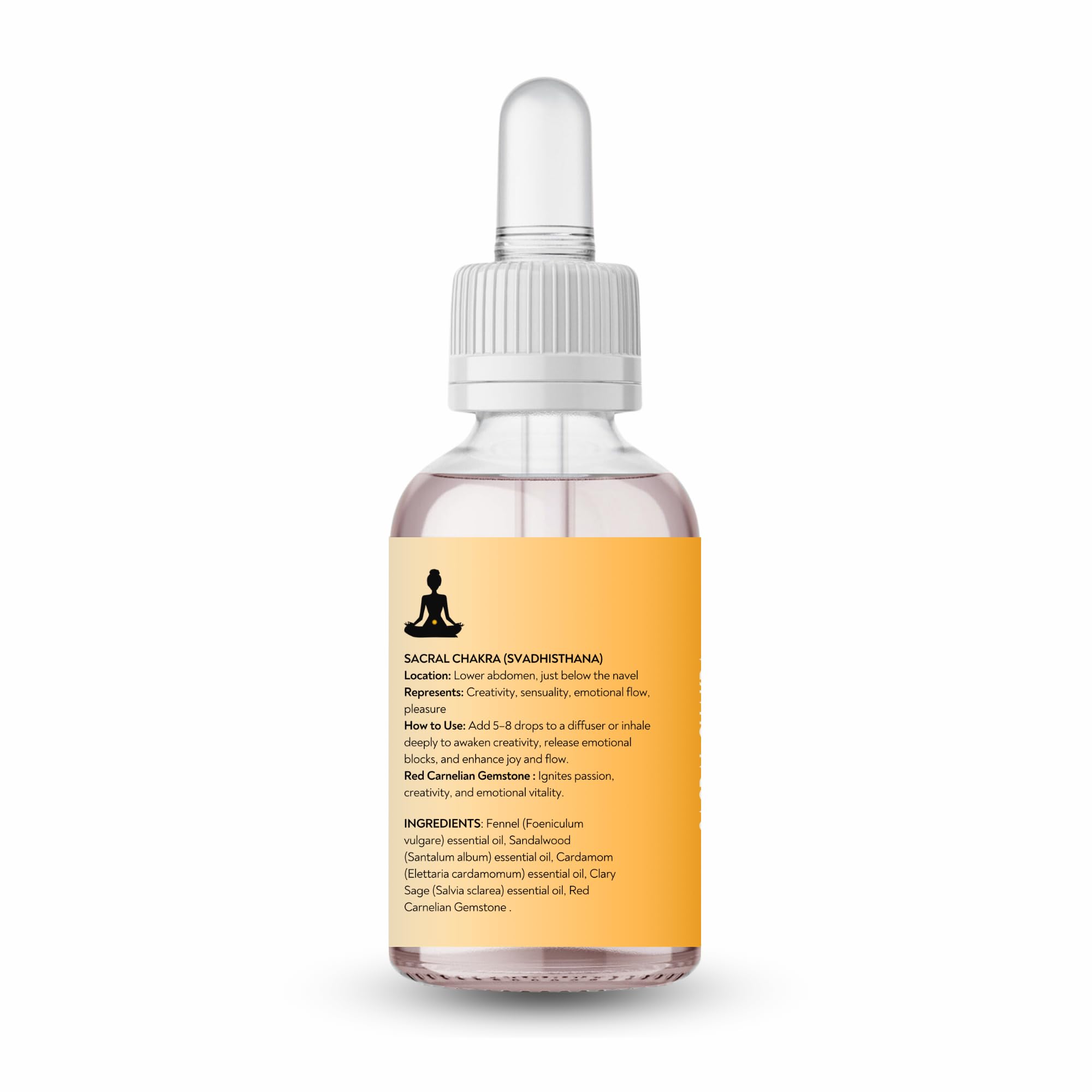 Devinez Sacral Chakra Oil packaging highlights 15ml bottle and gemstone