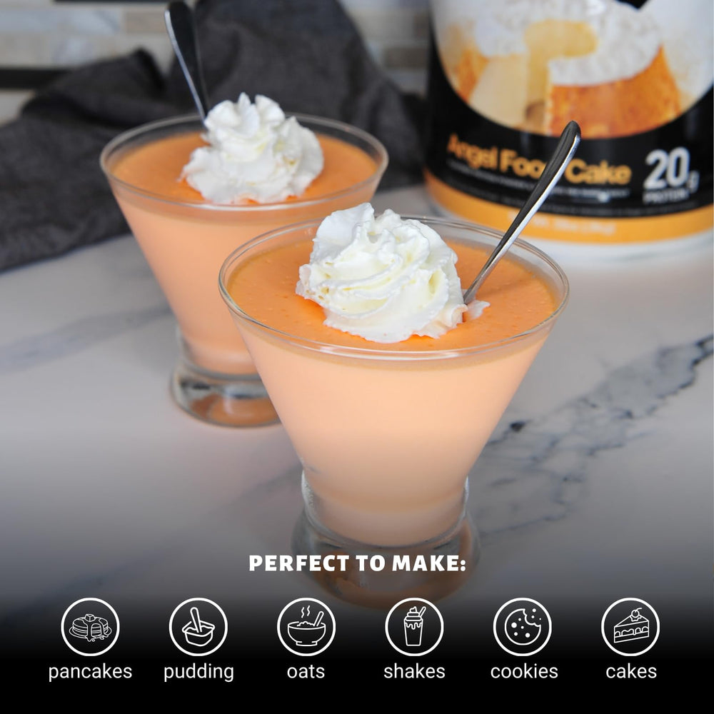 Baked goods like muffins using Devotion Nutrition Angel Food Cake powder.