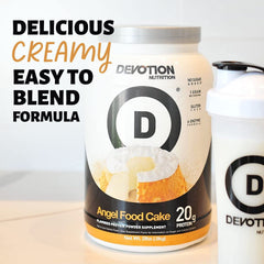 Angel Food Cake pancakes made with Devotion Nutrition powder.