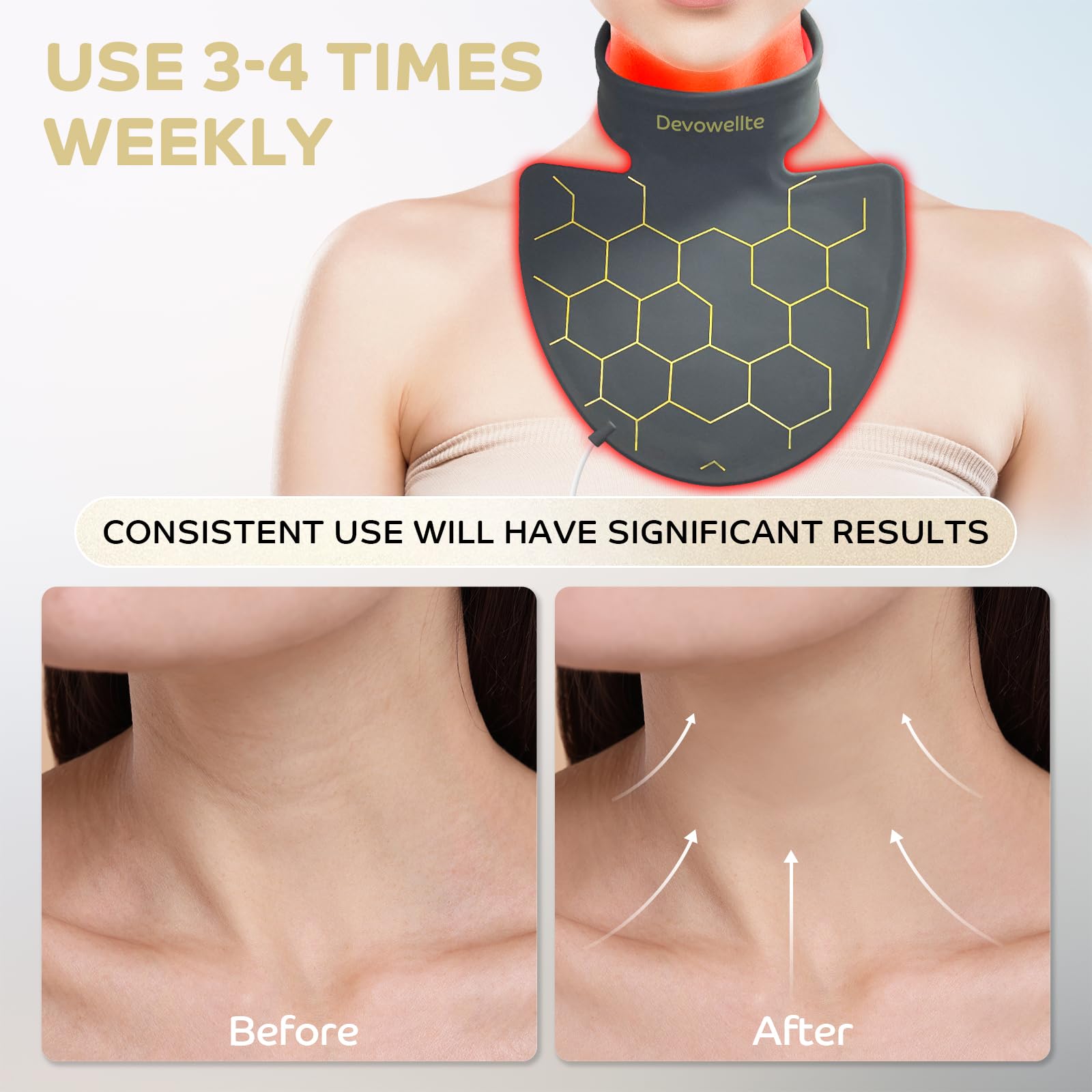 Devowellte portable red light for neck and chest, ideal during work or relaxation.