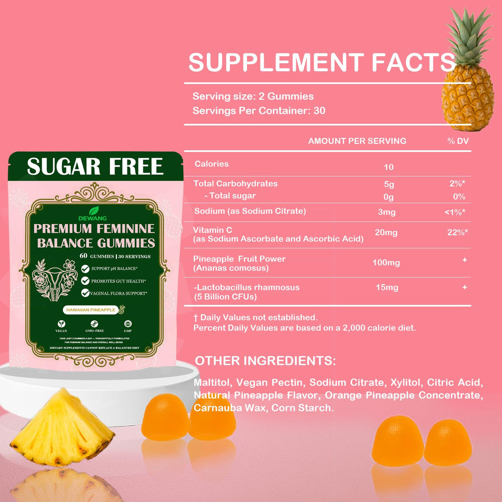 DEWANG gummy bottle stresses vegan and sugar-free promise