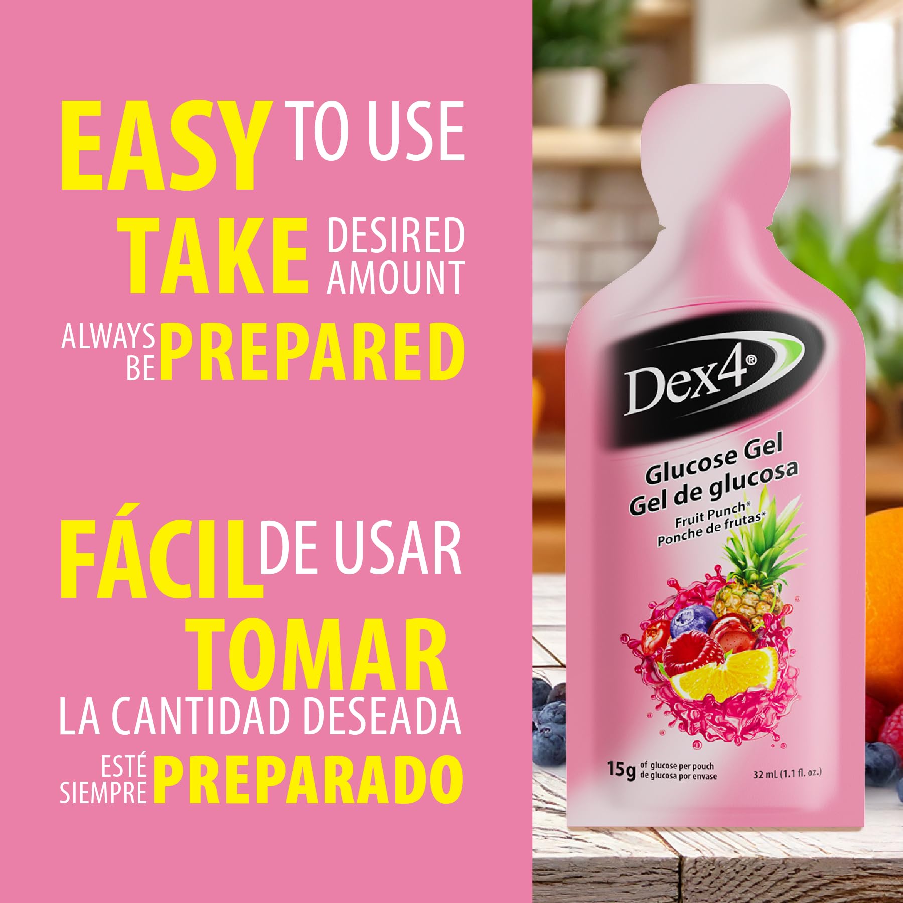 Fruit Punch flavored Dex4 glucose gel packs energizing workouts and commutes