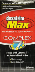 Dexatrim Max Complex 7 capsules close-up illustrating caffeine energy blend