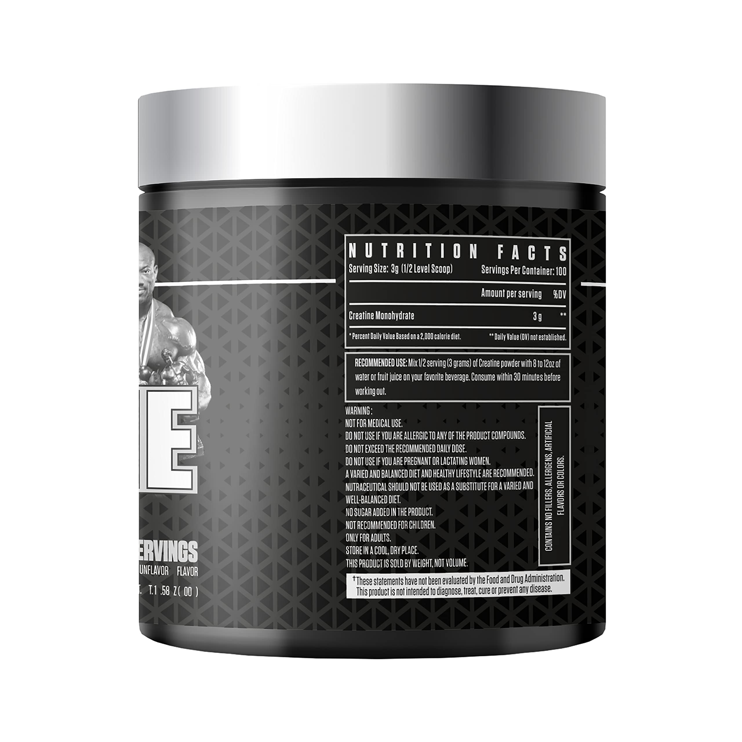 Powder scoop showing micronized creatine for easy mixing.