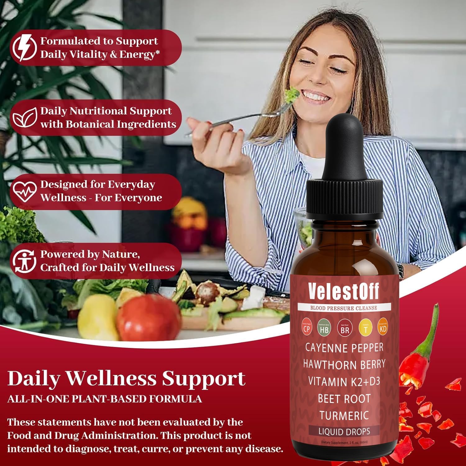 DFTLUUE Velestoff Cayenne Pepper turmeric golden solution reflects plant-based wellness.</