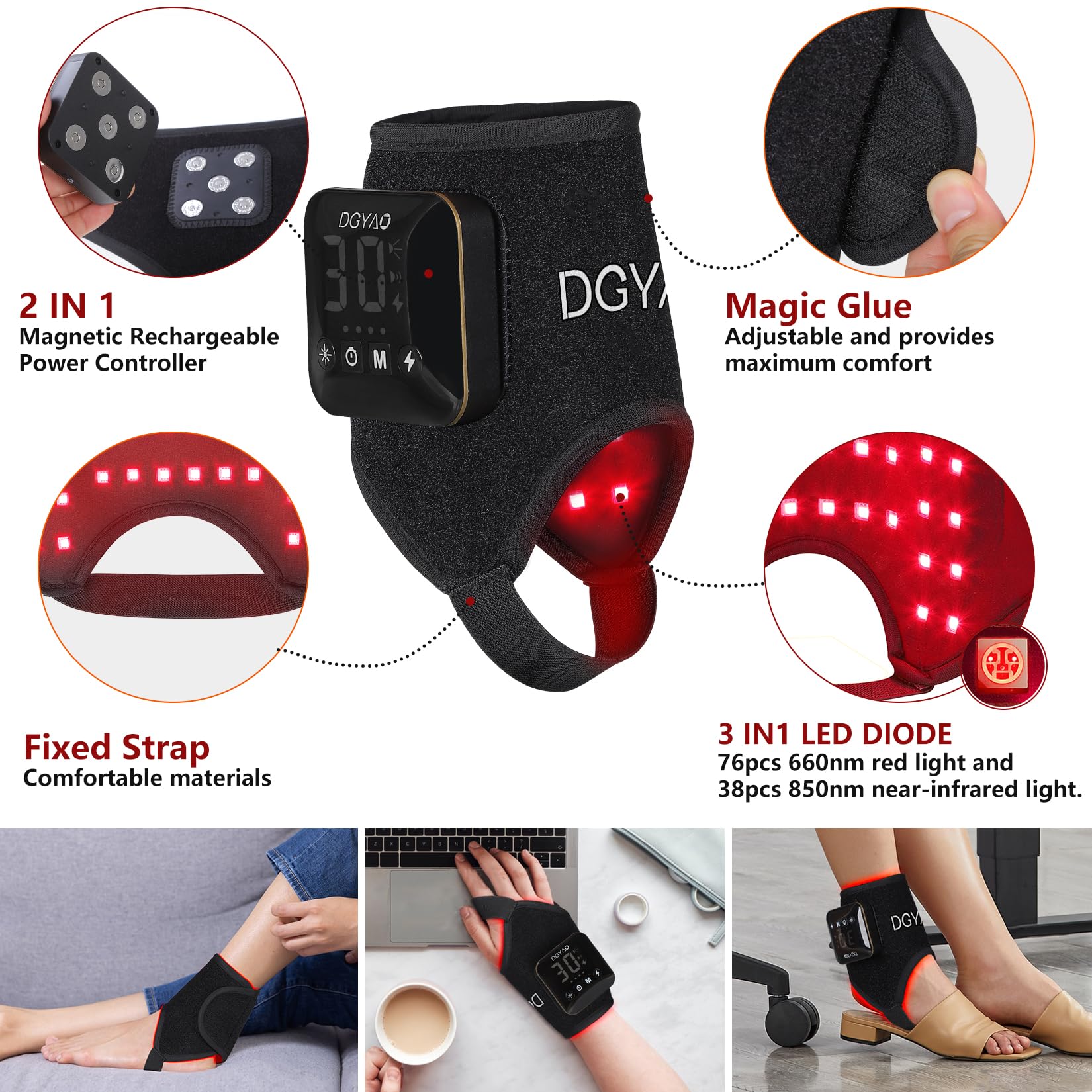 DGXINJUN red light wrap for the wrist provides convenient sessions anywhere.