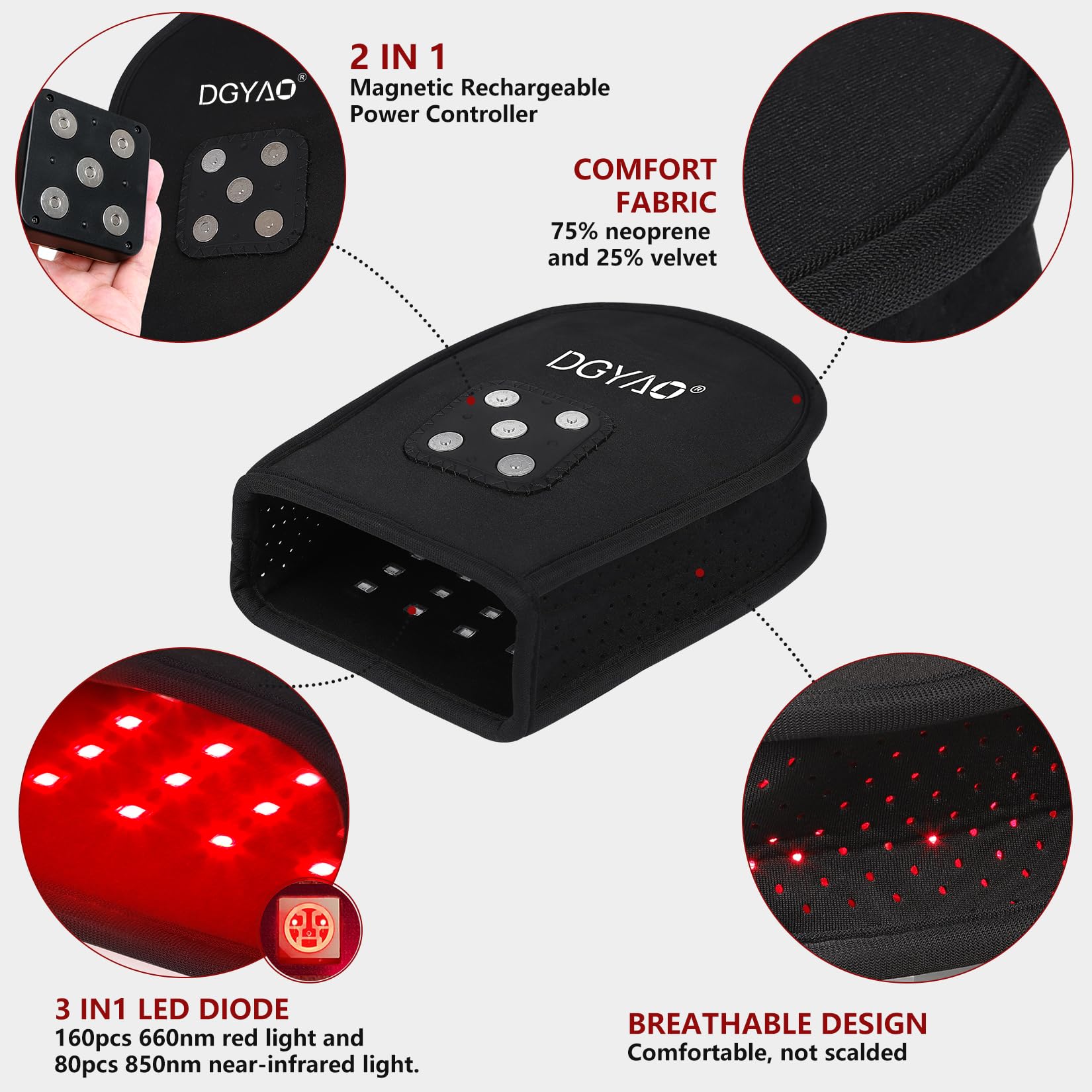 DGXINJUN red 660nm LEDs delivering targeted warmth on the hand