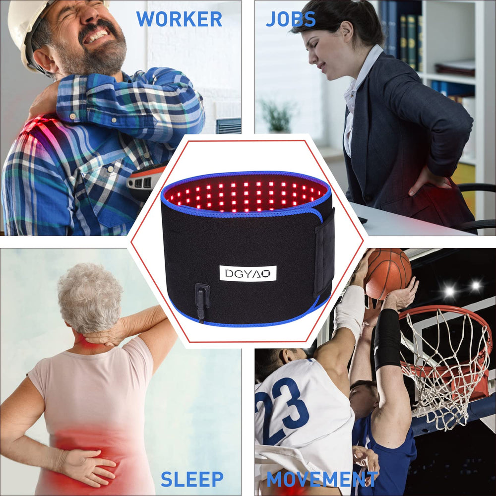 DGXINJUN red infrared therapy in use on the back for comfort.