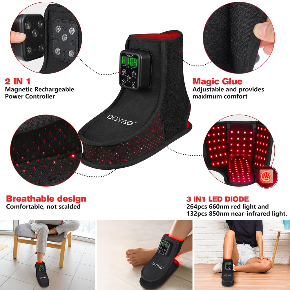 DGXINJUN red light therapy boots worn on foot showing ease of use.