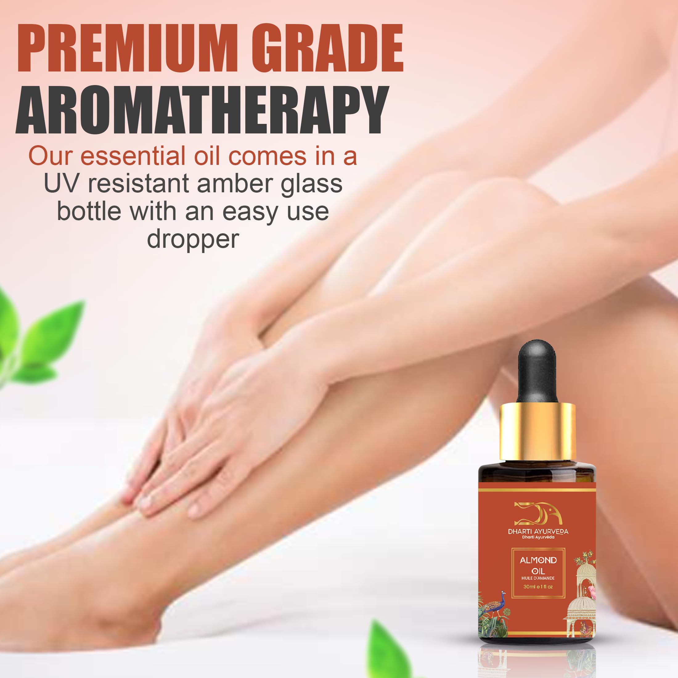 Dharti Ayurveda Sweet Almond Oil amber glass protects potency from light.